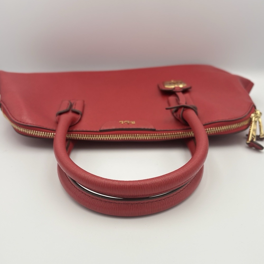 Ralph Lauren Tate Dome Satchel Red Leather Bag Gold Accents No Shoulder Strap - Picture 12 of 16
